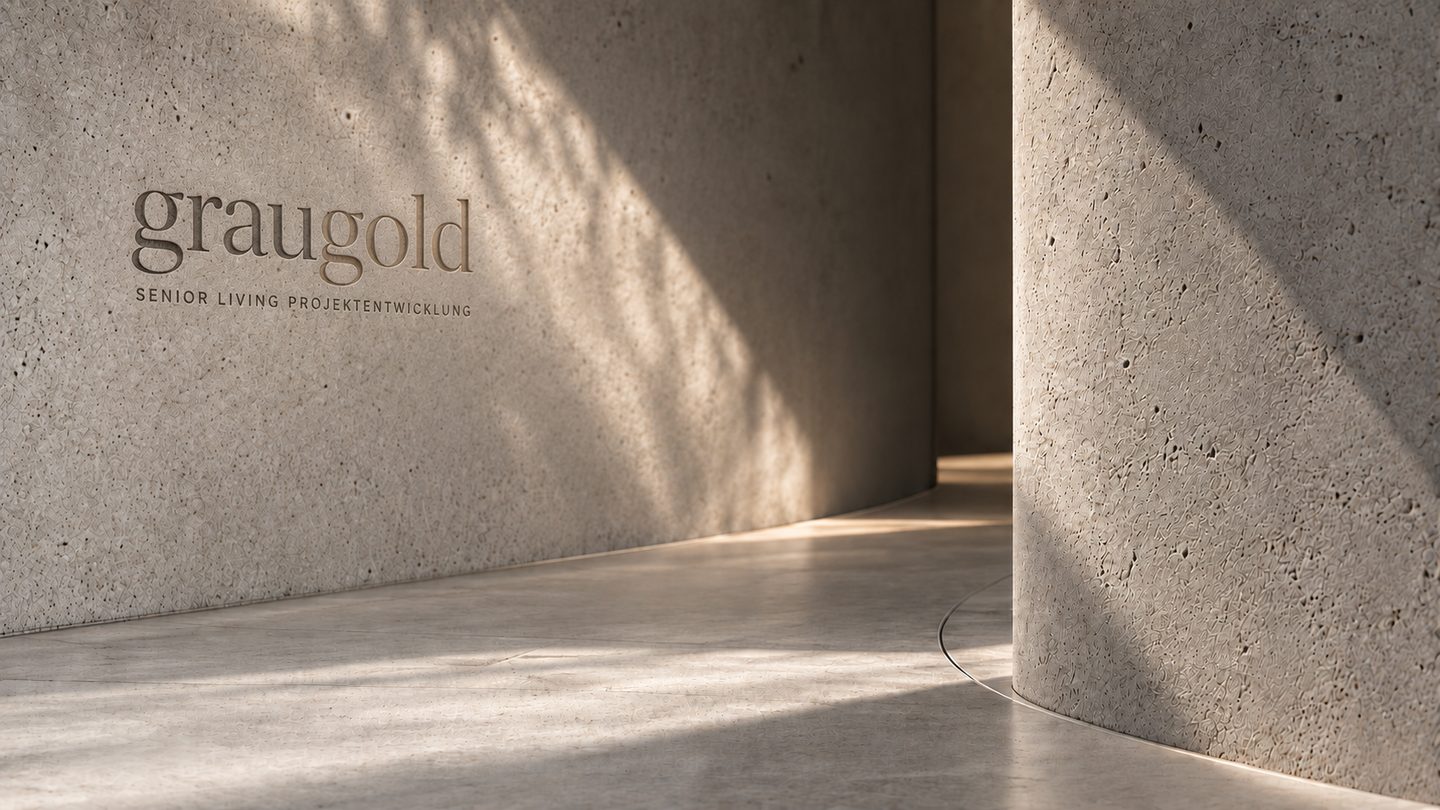 Visualisierung Eingangsbereich Hamburg-Harburg mit graugold-Wortmarke